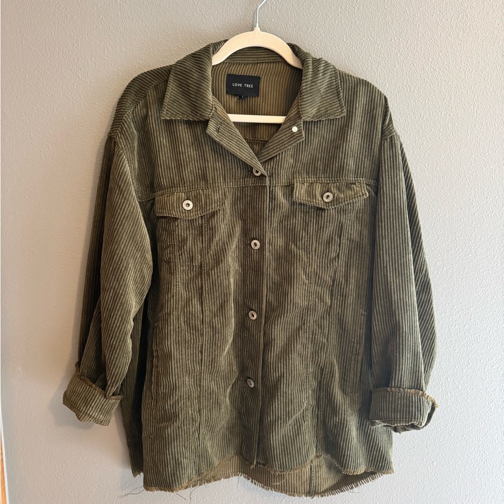 Love Tree Olive Corduroy Shacket